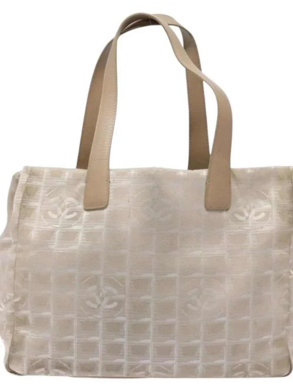 CHANEL New Travel line Hand Bag Beige Silver CC Auth 141510